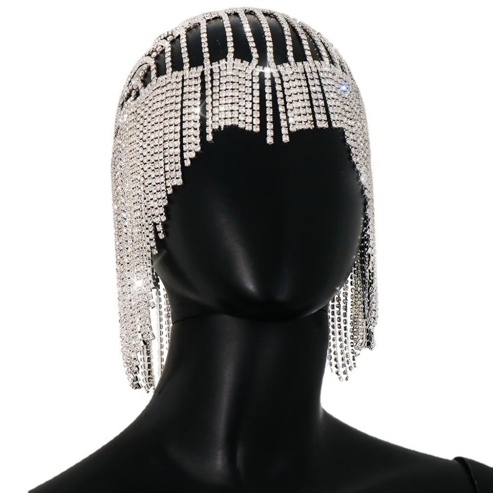 Crystal Tassel Hair Chain Head for Women Backside Forehead Flapper Cap Headband - Picture 2 of 5
